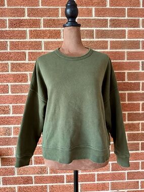 THE GREAT The Teammate Olive Green Pullover Cropped Women's Sweatshirt Size 0